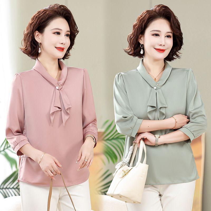Women's Spring and Autumn Style Chiffon Shirt Loose Middle-aged and Elderly Mother's Clothing Base Shirt