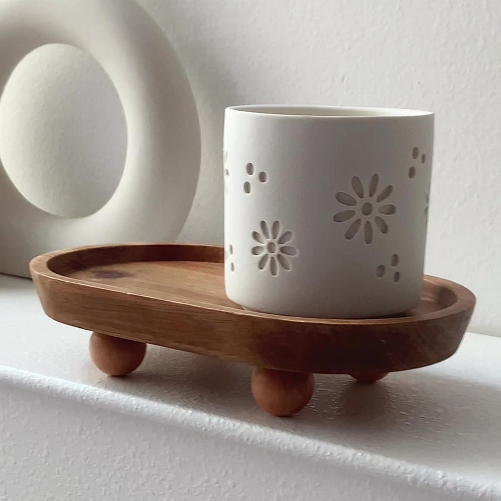 Handgefertigte Holzservierplatte für Gebäck und Kerzendekoration Runde und ovale Platten Schlüsselaufbewahrung Multifunktionales Mini-Tablett