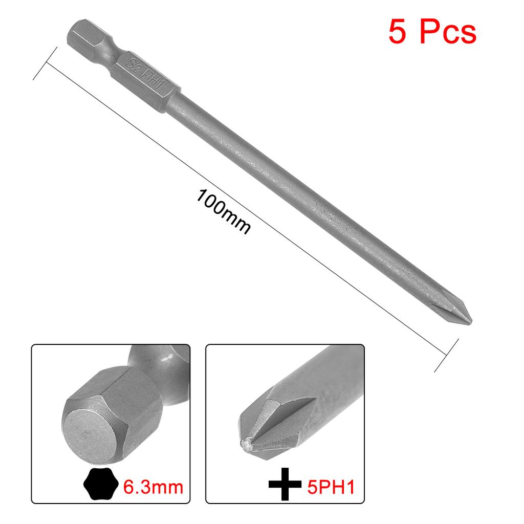 5pcs 100mm 150mm Hex Shank Cross Head Screwdriver Bits Electric Driver Hand Tool PH1 PH2 Magnetic Phillips Screwdriver Drill Bit