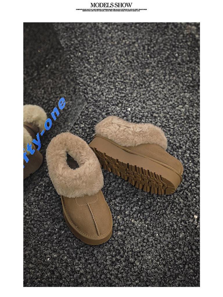 Women's Genuine Leather Thick-Soled Snow Boots, Non-Slip, Warm, with Plush Wool and Velvet Lining.