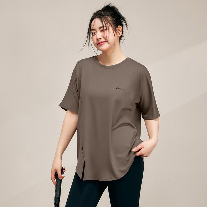 

Быстросохнущая спортивная футболка большого размера для женщин, с коротким рукавом, высокой эластичности, свободного кроя, дышащая, идеально подходит для бега и йоги L (105-125 lbs)