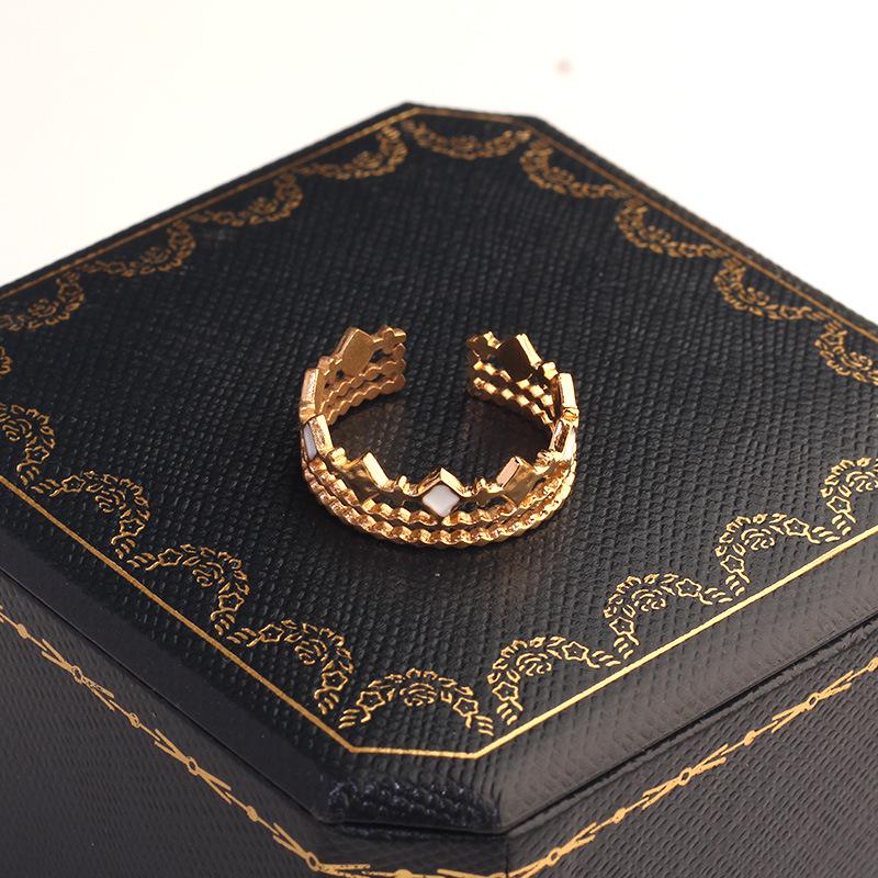 European Retro Hollow Crown 18K Gold Stainless Steel Adjustable Ring