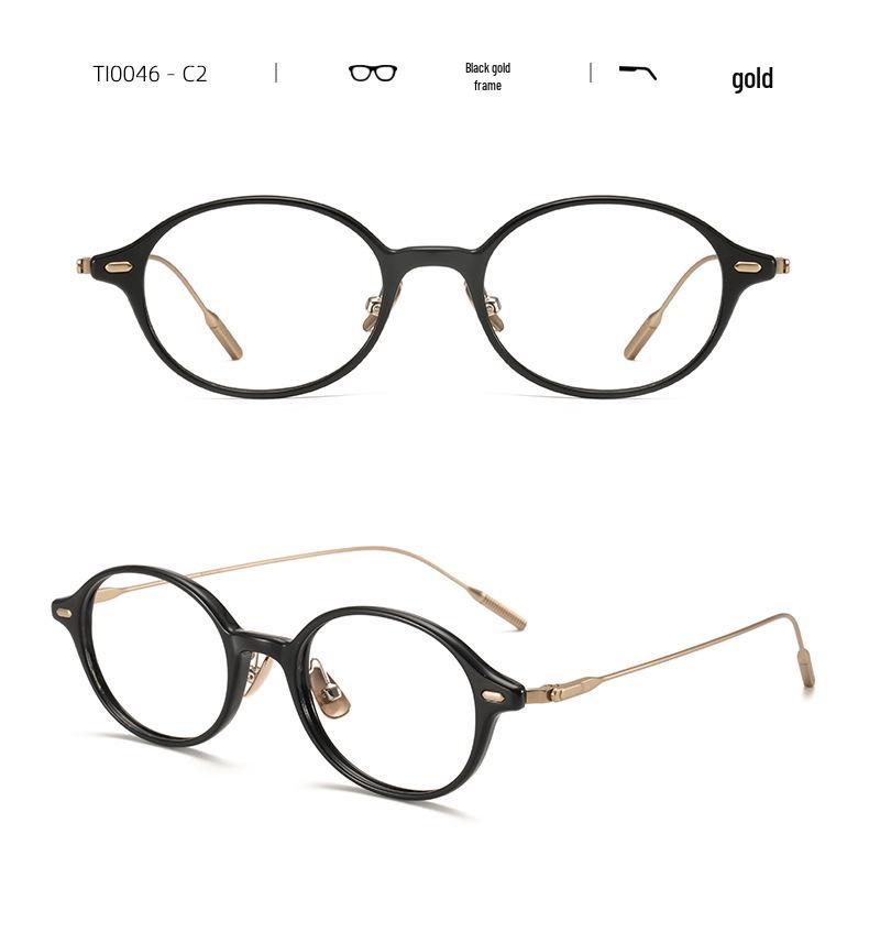 Ultra-Light Oval TR Frame Glasses with Titanium Temples, Suitable for Women's Nerdy Academic Style, Model Ti0046 (Lens Customizable)