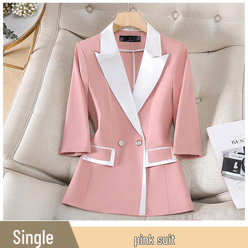 Women's Elegant White Suit Set: Color Block Jacket & Flare Pants