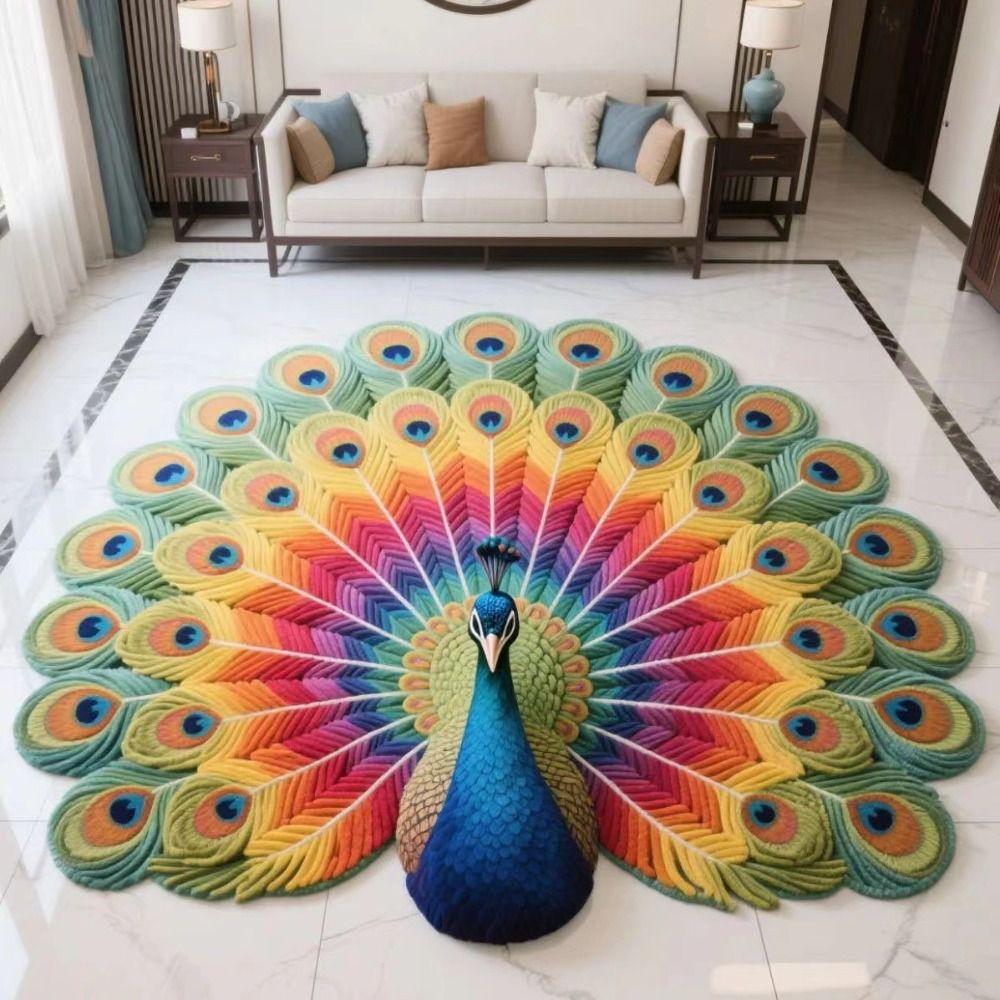 Non-slip Peacock Mat Soft Door Gasket Durable Peacock Carpet  for Living Room Tea Table Bedside