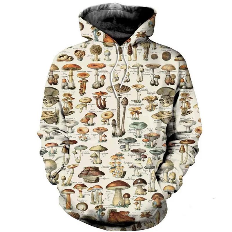 Fashion Colored Mushroom Pattern 3D Printed Hooded Sweatshirt Casual Super Large Hooded Sweatshirt Street Harajuku Men Pullover
