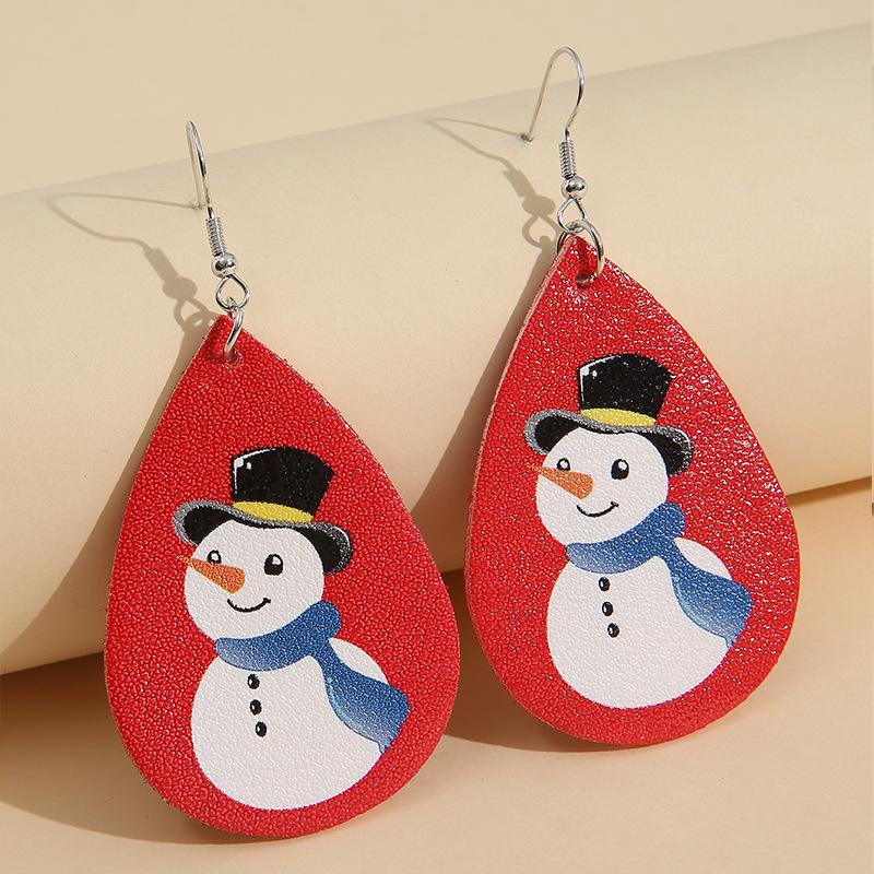 Red Bottom Christmas Snowman Hat & Scarf Pattern Leather Earrings - Unique, Simple Design for Women