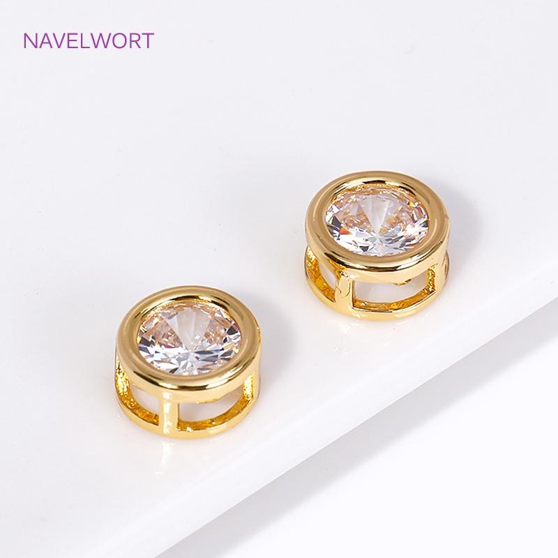18K Gold Plated Brass Beads Separators,Round/Heart with Zircon Spacer Beads,Separators For Beads,DIY Jewelry Making Accessories