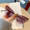 New Letter F Diamond-set Sunglasses Women High-end Frameless Edge-cut Cat Eye Metal Sunglasses 90317
