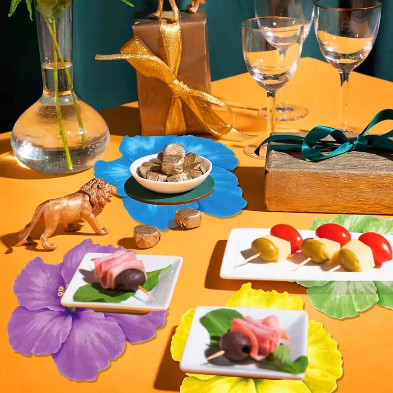 8Pcs Hawaiian Hibiscus Flower Shape Paper Placemat Summer Wedding Birthday Party Dining Table Decor Supplies Disposable Tablemat