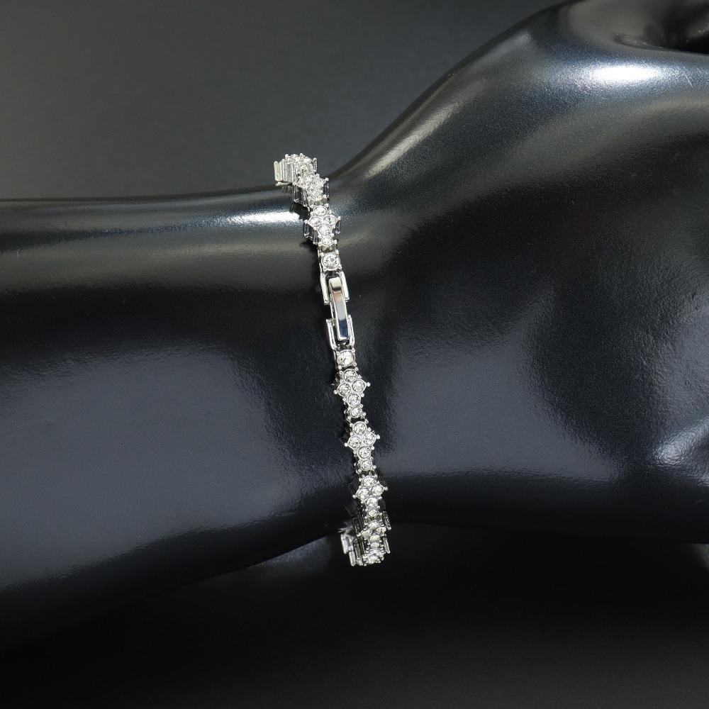 Personality Luxury Shining Brightly Gold Color Full of Rhinestone Geometric Cross Rhombus Tennis Bracelets for Women Men Jewelry