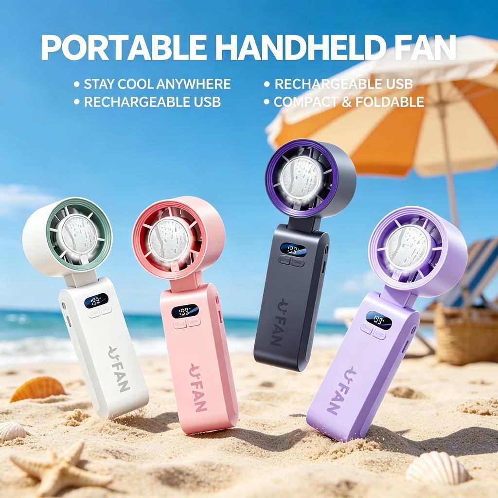 Mini ventilador portátil de mano recargable USB con función de enfriamiento plegable para exteriores