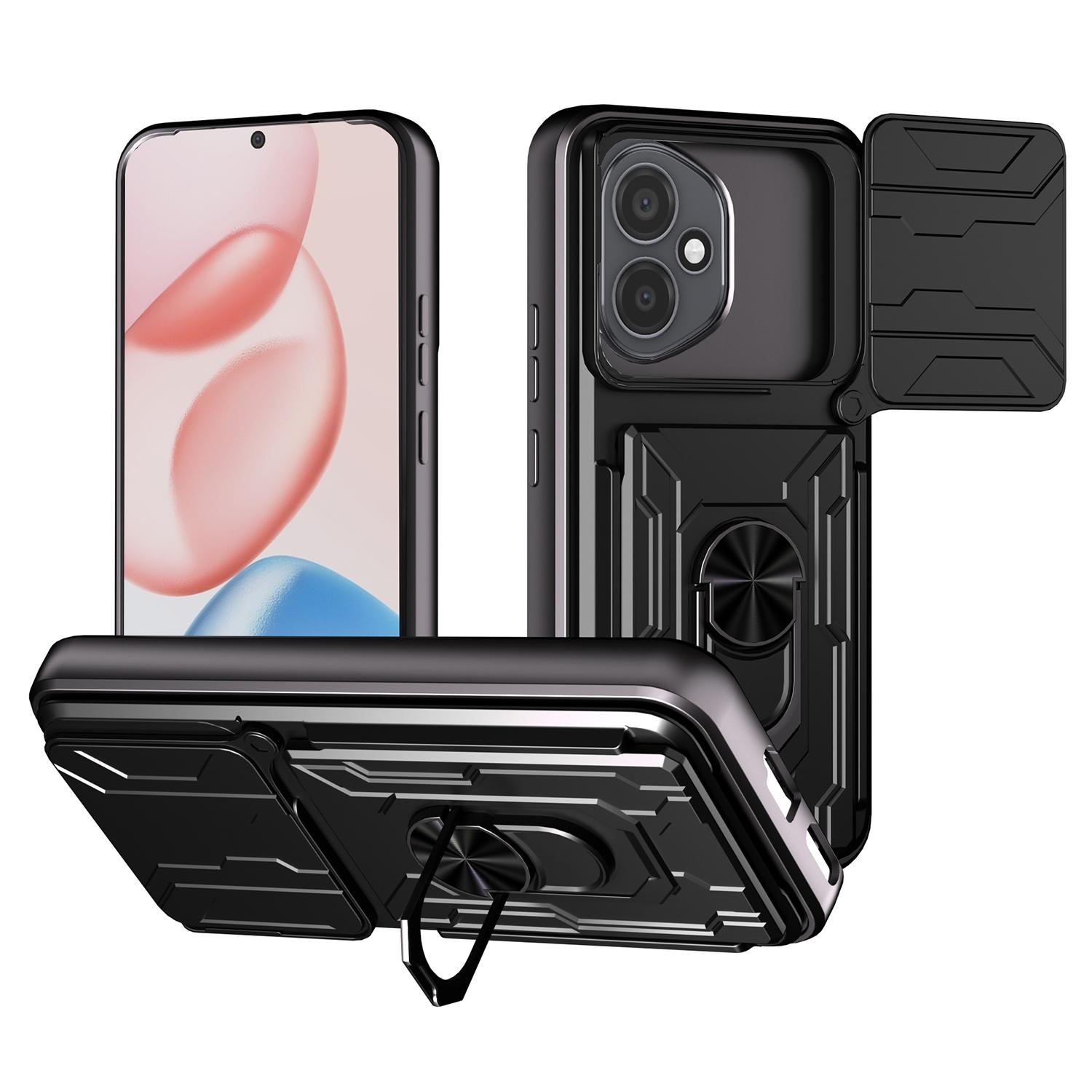 

Для Honor 400 5G (Глобальный) Чехол ПК+ТПУ с подставкой и сдвижной крышкой для камеры Black