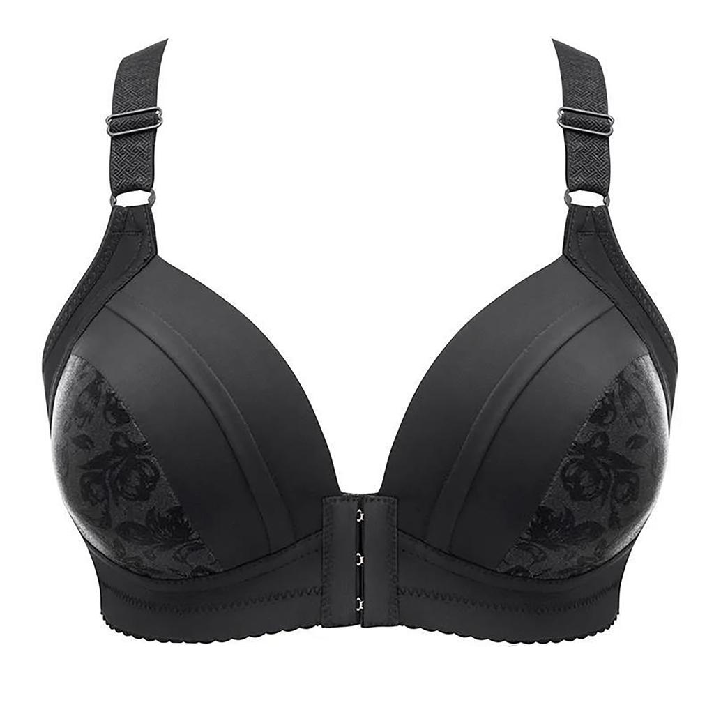 Women Fashion Comfortable Front Closure Bra Floral Pattern Supportive Design Adjustable Straps Soft Fabric Underwire-Free Style