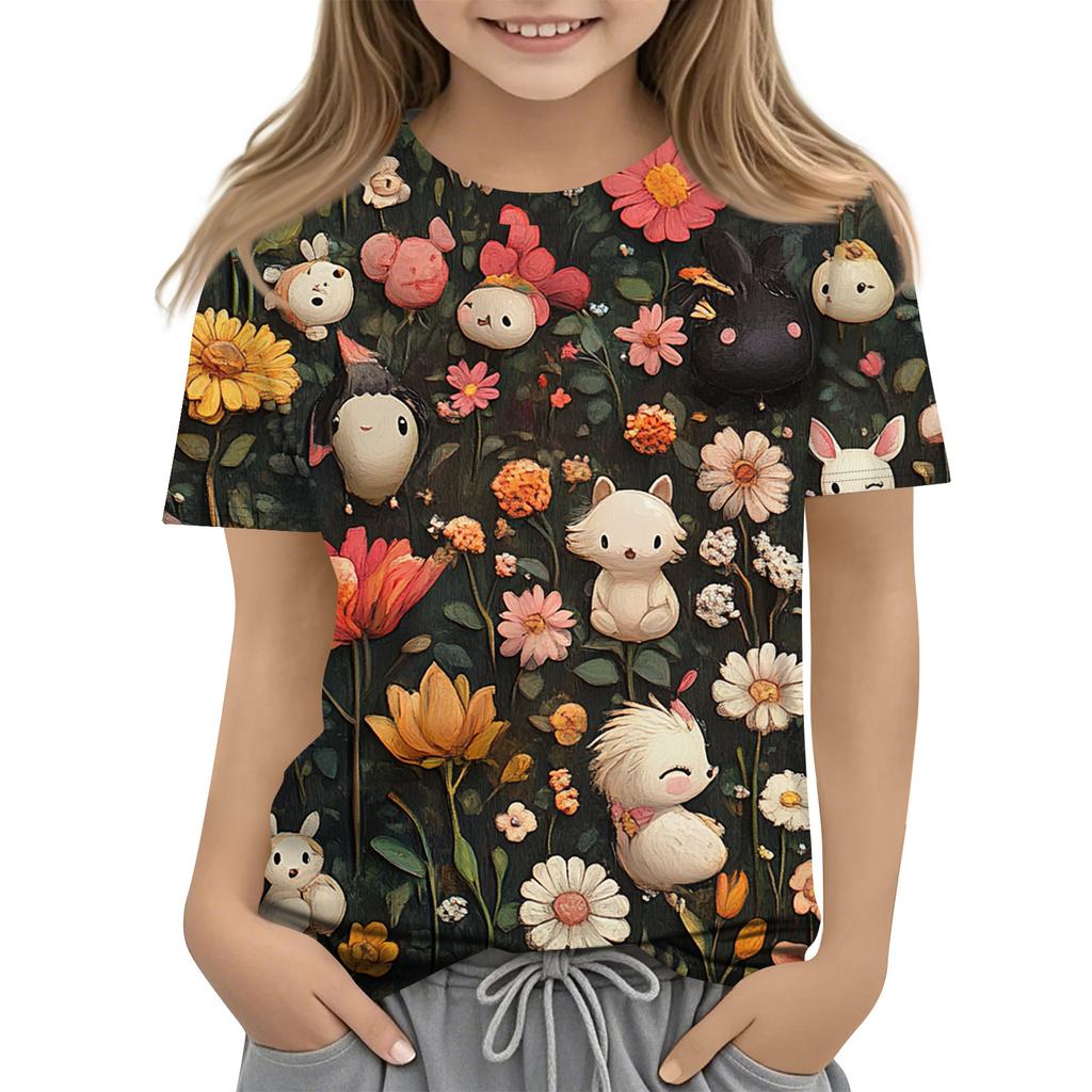 Children's Printed Round Neck Short Sleeved Casual T-shirt