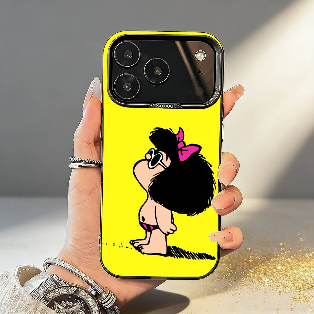 

C-Cute Cartoon M-Mafalda Phone Case For iPhone17,16,15,14,13,12,11,Pro,MAX Gray Matte Silicone Black Cover iPhone17