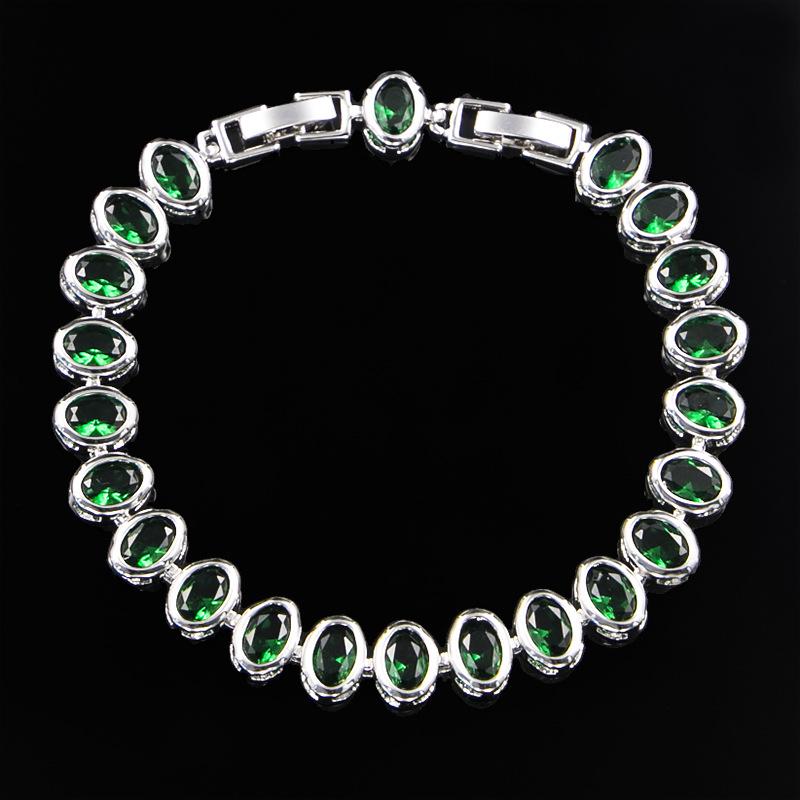 Zircon Copper Gold Plated Bracelet Set with Diamonds Colorful Exaggerated Fashion Oval Necklace Set