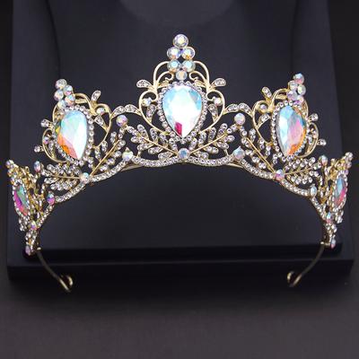 Copricapo da sposa Waterdrop Crystal Wedding Crown Princess Girls Diademi nuziali Accessori per gioielli per capelli verde viola da ballo