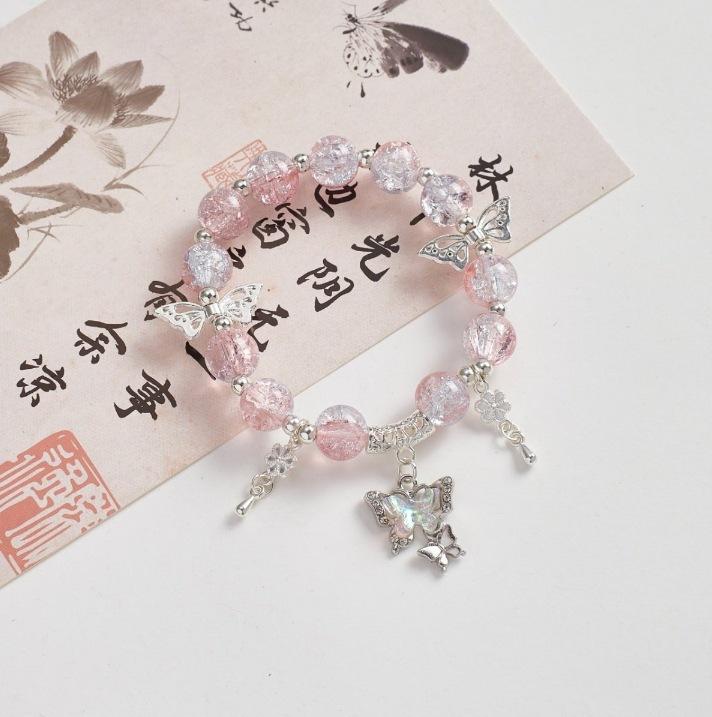 Bohemian Sweet  Beaded Bracelet for Women Girls Pink Color Imitation Jade Crystal Hand Jewelry Birthday Party Gifts