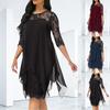 Modisches Spitzen-Patchwork-Kleid mit 3/4-Ärmeln, mittellanges, knielanges Chiffon-Kleid für Damen