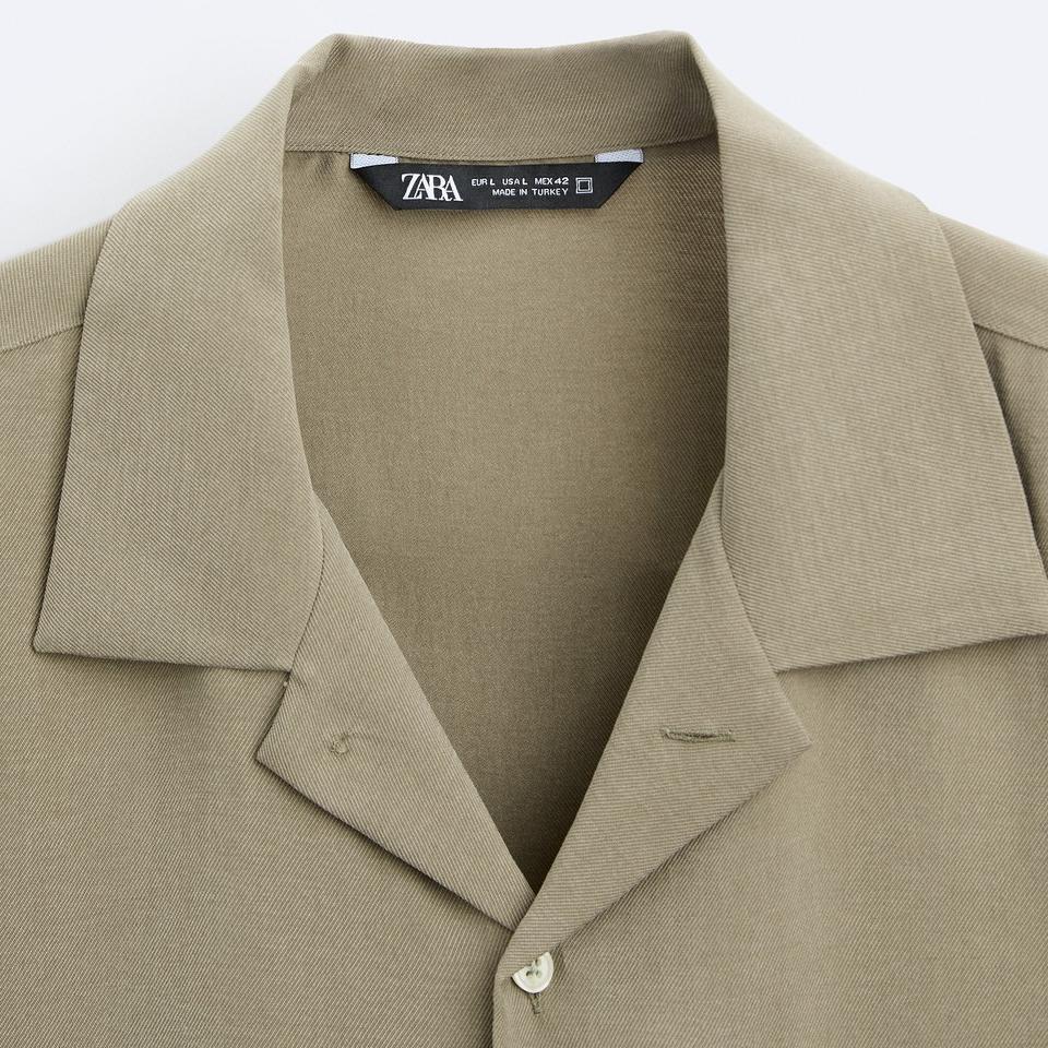 Zara Loose Fit Lapel Simple Comfortable Short Sleeve Shirt Men Shirts Khaki 3268310-505