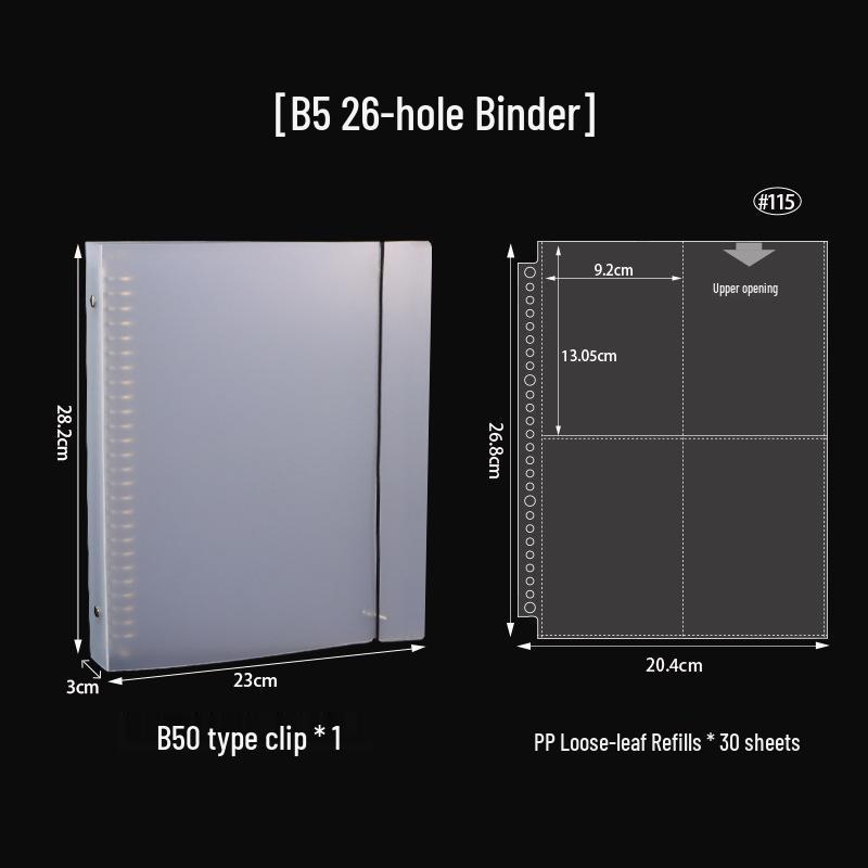 Large B5 Frosted Photo Album, Ring Binder with 26 Holes for Photocards, Tickets & Stickers, Multi-Grid Storage. Large B5 Strap 26-Ring Binder