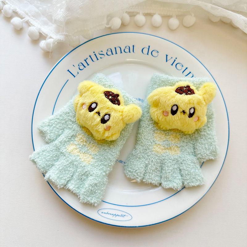 Autumn and Winter Korean Children's Knitted Writing Gloves Warm and Cold Proof Five Finger Gloves Kirby Cycling Gloves