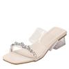 Fairy Feng Shui Diamond Slippers Female Summer Wear Fashion High Sense Transparent Word with Medium Heel Thick Heel Crystal Sandals