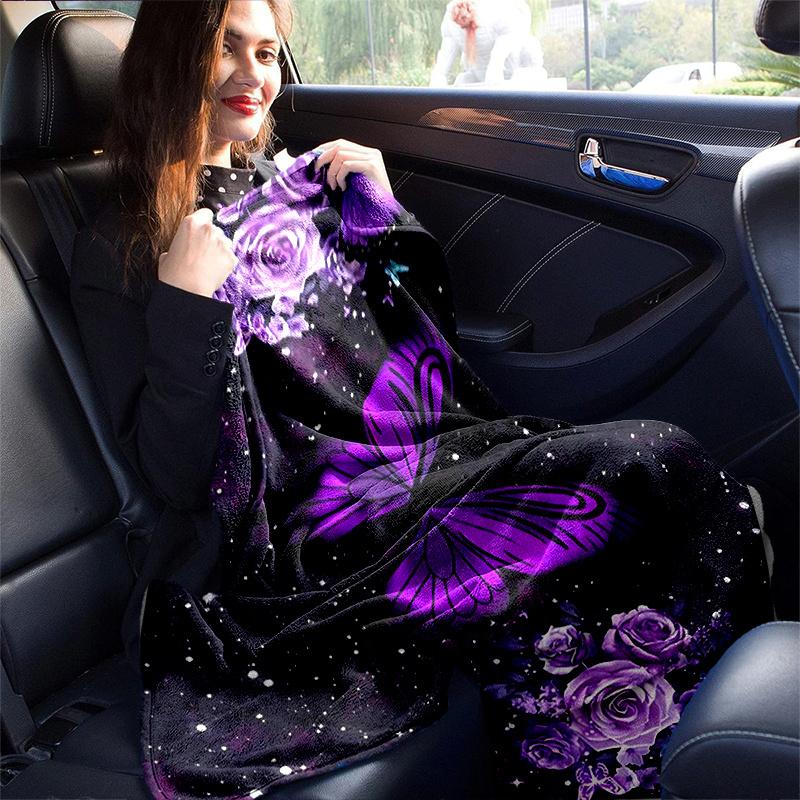 1pc Purple Butterfly & Flowers Galaxy Tapestry Wall Hanging Home Decor, Couch Throw Blanket, Outdoor Blanket .W065