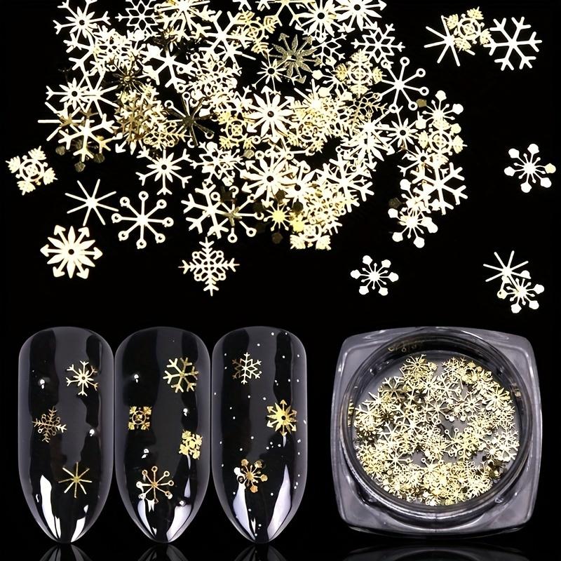 90pcs/box Golden Snowflake Nail Art Glitter, Christmas 3D Snowflake Nail Flakes, Nail Decoration Thin Patches