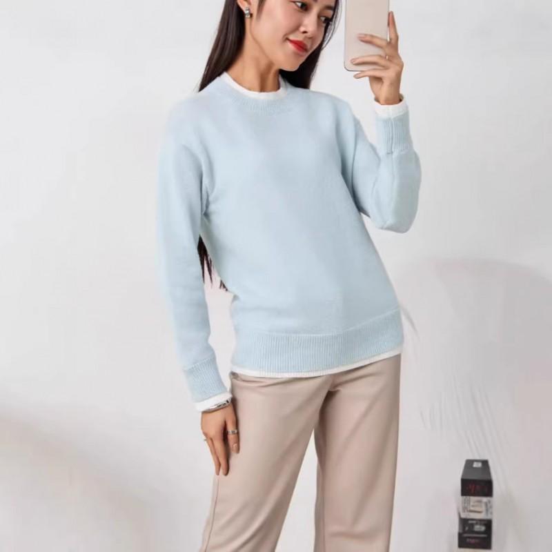 Womens Oversized Color-Block Knit Sweater Round Neck Long Sleeve Loose Fit Streetwear Pullover 2025 Winter