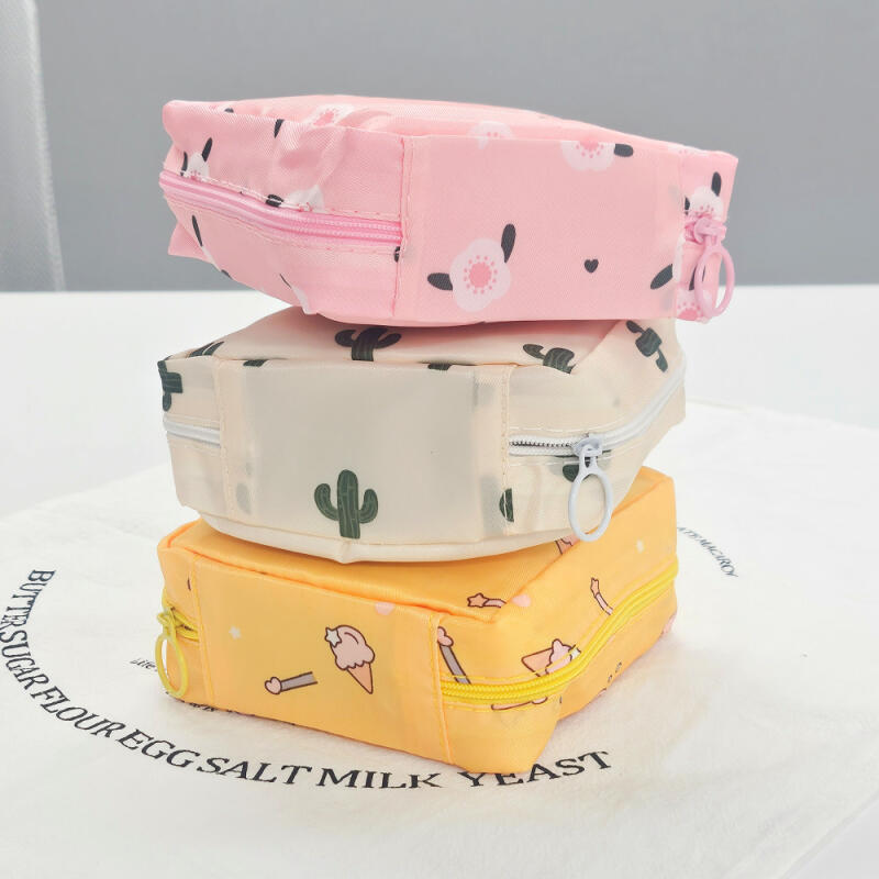 Square Printed Multipurpose Sanitary Napkin Zipper Pouch (3 Colors)