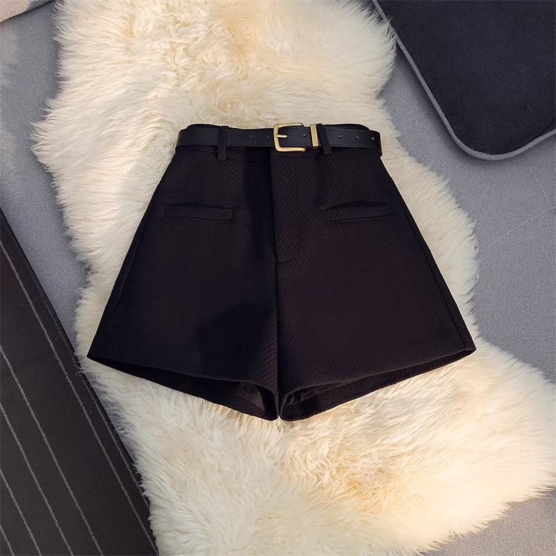Women's High Waist Straight Leg Wool Blend Shorts Solid Color A Line Casual Summer Hot Pants