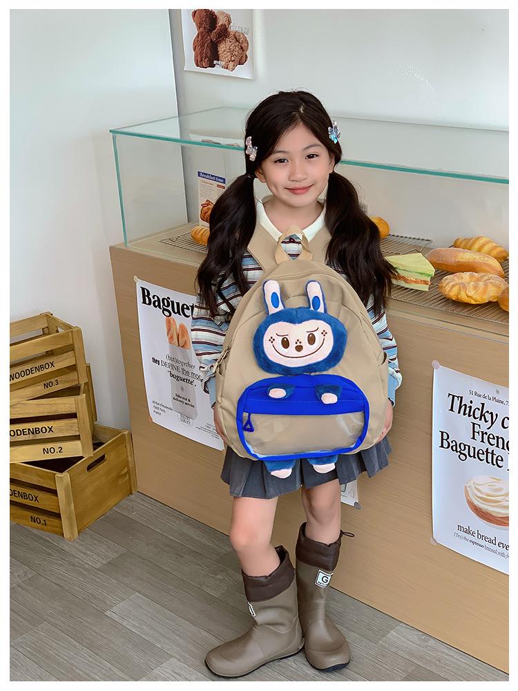 New 3D Cartoon Kids Double Shoulder School Backpack with Cute Doll and Large Capacity