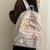Japanese Style Literary And Artistic Small Fresh Plaid Schoolbag, High School Student Campus Backpack Female Corduroy Backpack Female