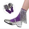 Womens Harajuku Sequins Tassels Decorative Trim Calf Sock 90s Solid Rib Middle Tube Sock Nightclub Party Stockings