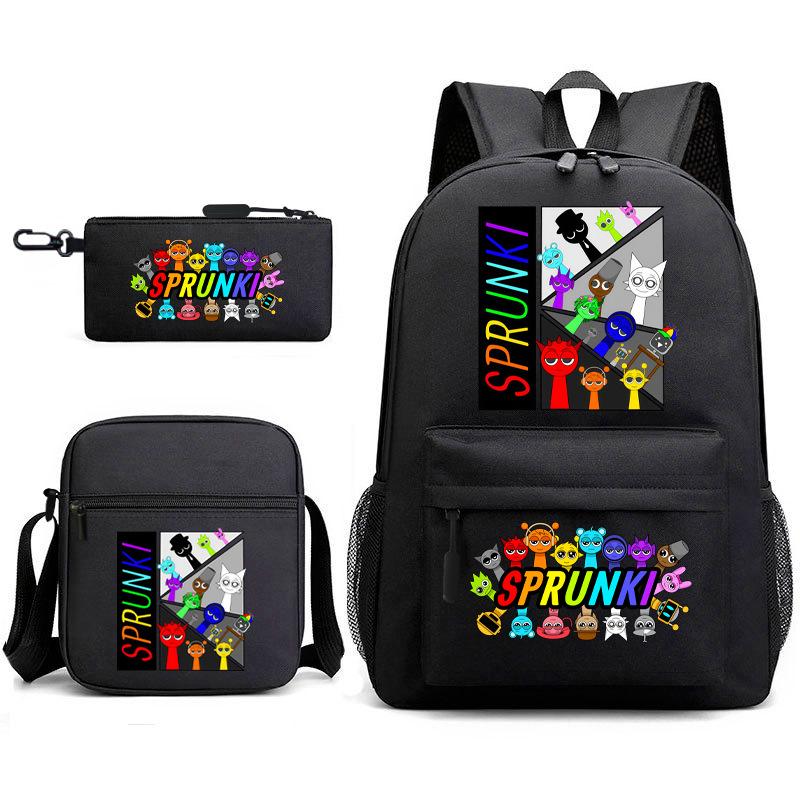 Sprunki Student Starry Sky School Bag Three-piece Rhythm Box Teen Backpack Men's and Women's Casual L