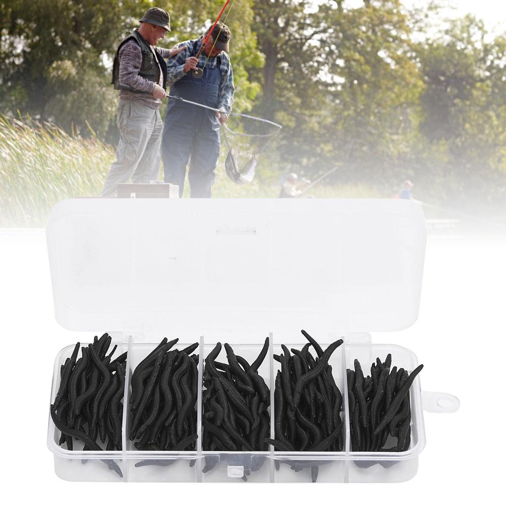 150 pcs 4cm Silicone Black Artificial Worm Earthworm Soft Fishing Lures Bait Fish Tackle Accessories Kit