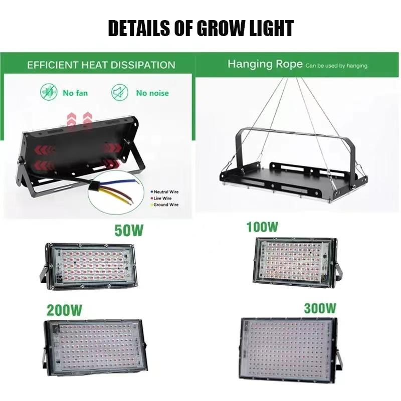 AC 220V Full Spectrum LED Grow Light Phyto Lamps 50W 100W 200W 300W With EU Plug For Greenhouse Hydroponic Plant Growth Lighting