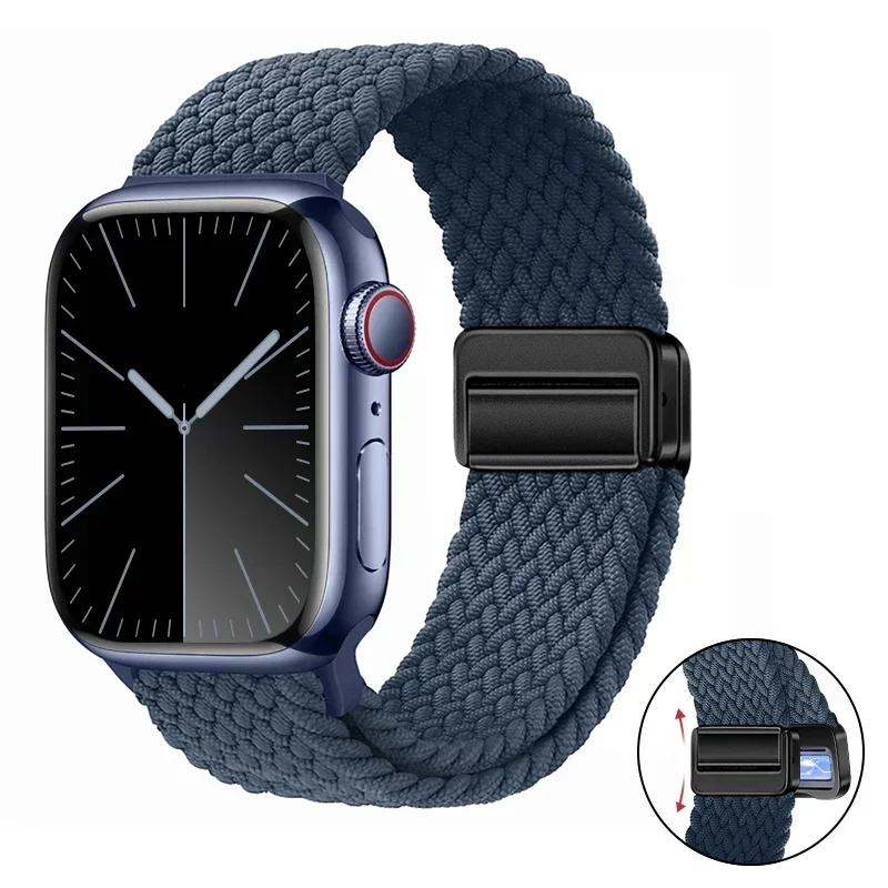 Magnetic Braided Loop Strap For Apple Watch Band 45mm 41mm 44mm 42mm 46mm Ultra 3 49mm Nylon Bracelet iWatch 11 10 9 8 7 6 5 SE