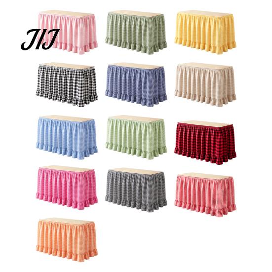 Conference Room Table Decoration 6Ft Gingham Skirt with Ruffled Edge, Checkered Teacher Desk Skirt, Pastoral Style Plaid Decor Hook And Loop Wrap for