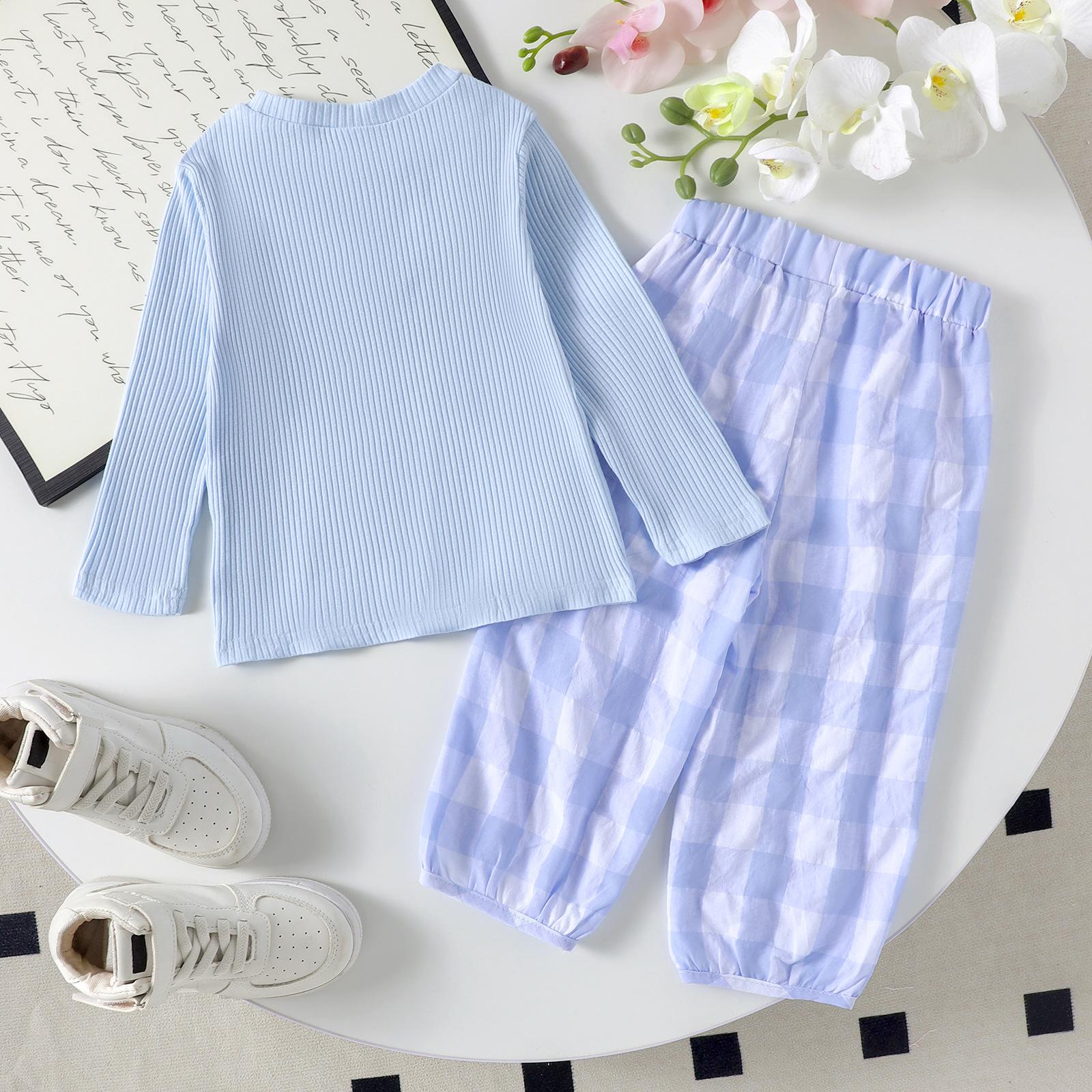 

Детский повседневный комплект с длинным рукавом, удобные наряды для повседневной носки 5Y небесно-голубой