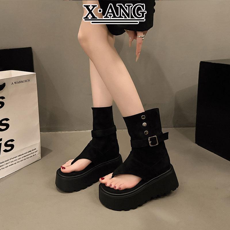 Muffin Thick-soled Heightening Toe Cold Boots Women's Summer Stacking Boots Short Boots New Fashionable Summer High-heeled Sandals