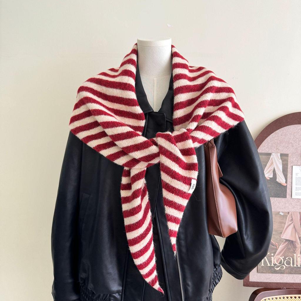 Wool Blend Stripe Triangle Neck Gaiter - Versatile, Warm, Soft Women's Scarf