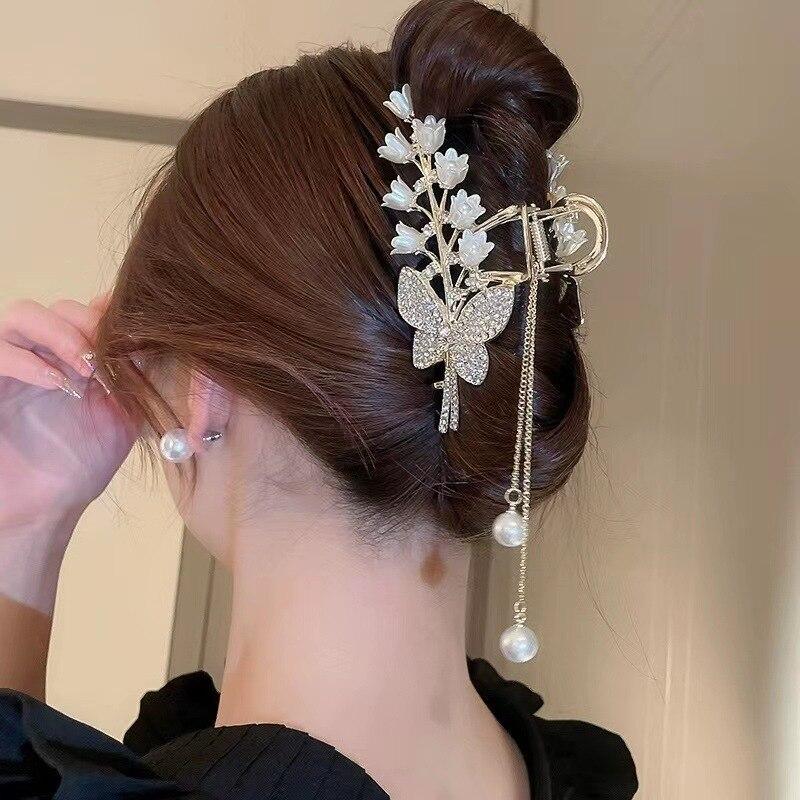 Neue Luxus Strass Band Metall Haar Klaue Klemme Vintage Blume Haar Clips Haarspangen Krabben Grips Haar Zubehör Für Frauen
