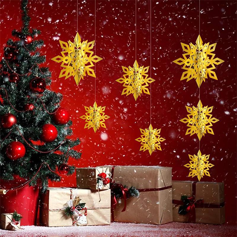 Christmas Snowflake Decor 6Pcs 3D Paper Snowflake Hanging Ornaments for Christmas Tree Winter Wonderland New Year Home Decor