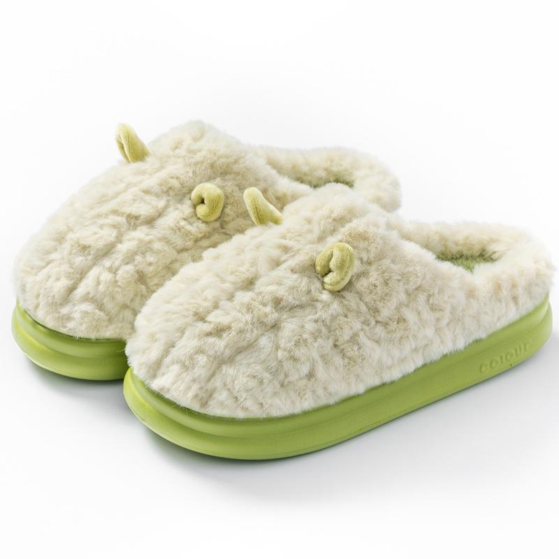 Women's and Men's 2024 Autumn Winter Thick Sole Fleece Slippers for Home