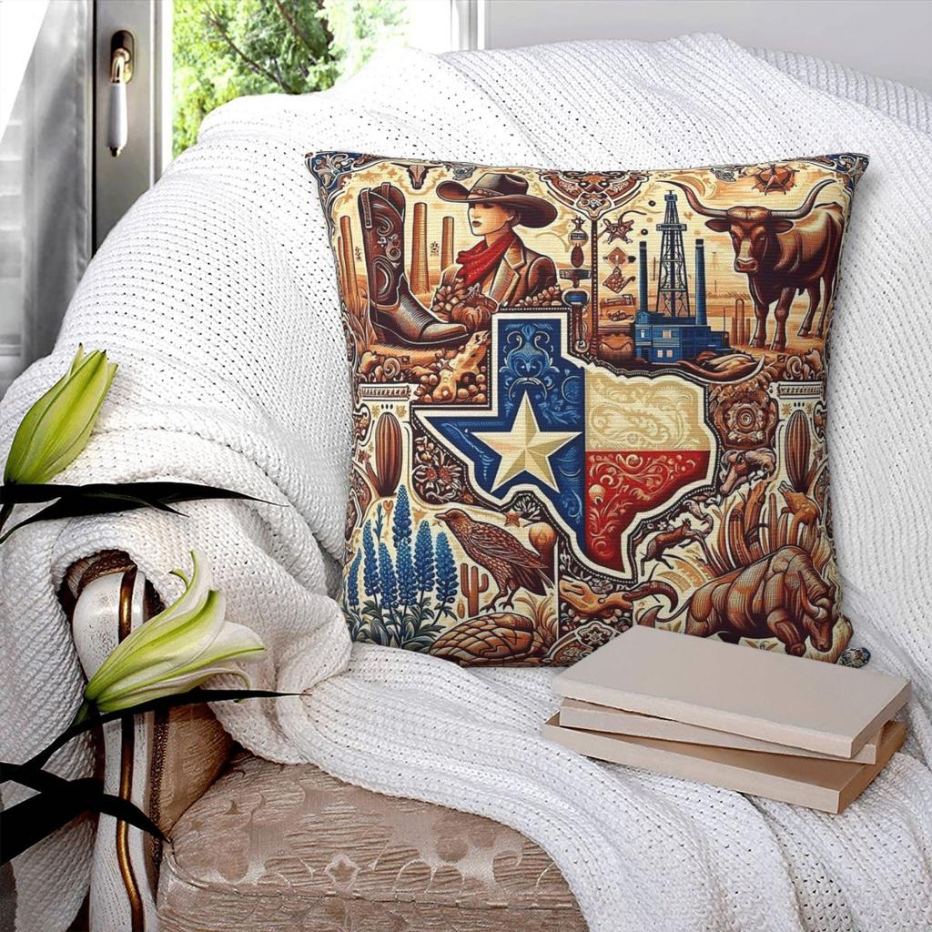 Vintage Texas Lone Star Quadratische Kissenhülle Polyester Leinen Samt Bedruckt Reißverschluss Dekorative Kissenhülle Auto Kissenbezug