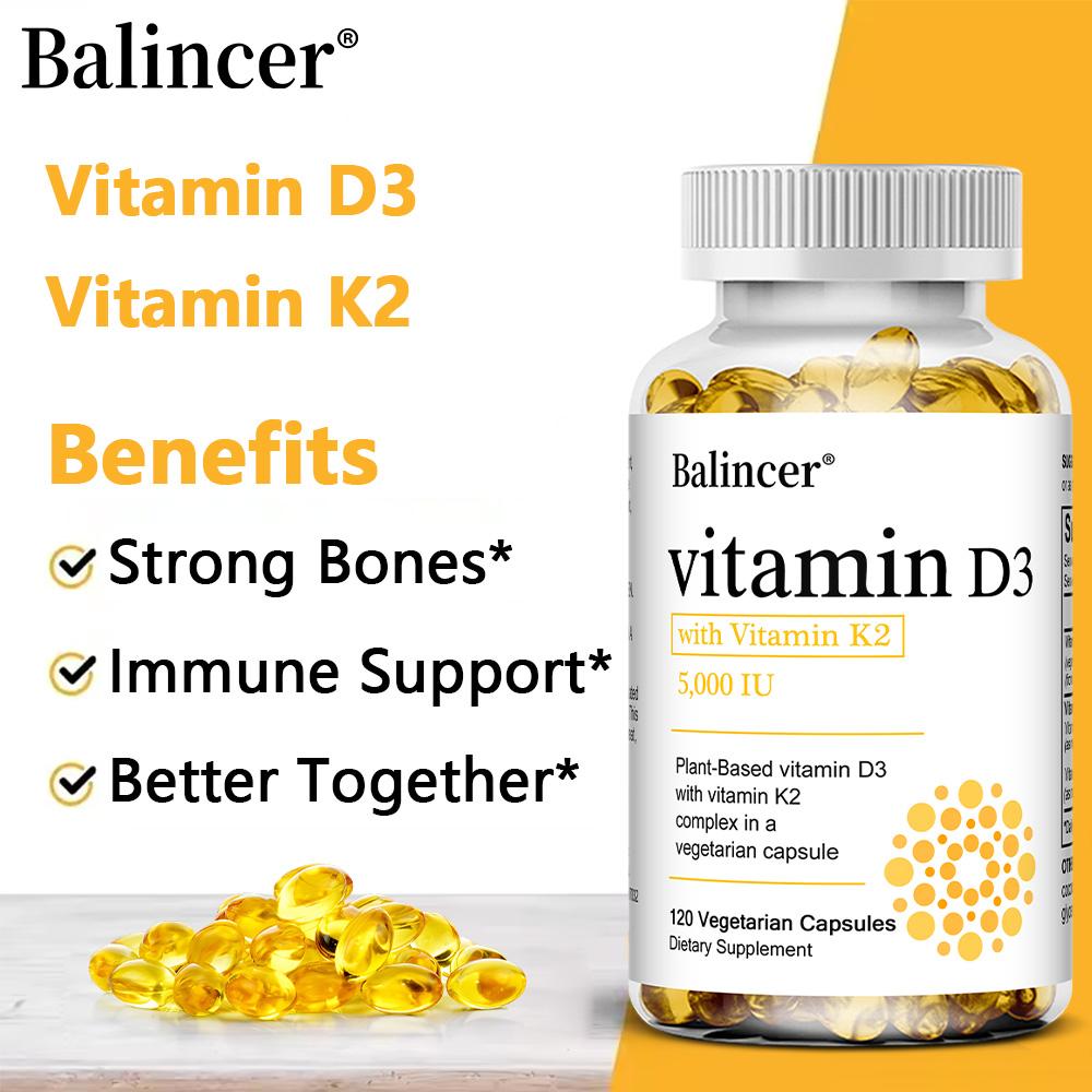 Vitamina D3 5000 UI con Complesso di Vitamina K2, 120 Capsule Vegetariane, Integratore Alimentare