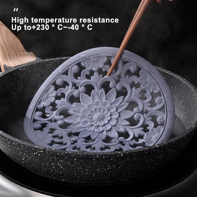 

3Pcs 16*16cm Chinese Hollow Carving Cup Mat Heat Insulation Placemat Silicone Coaster Green
